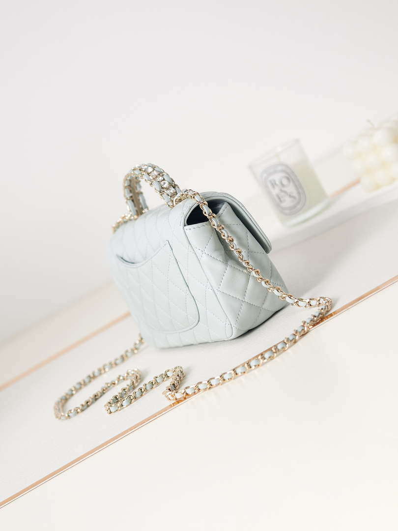 Chanel AS4141 Camellia Embossed With top Handle Bag Light Blue