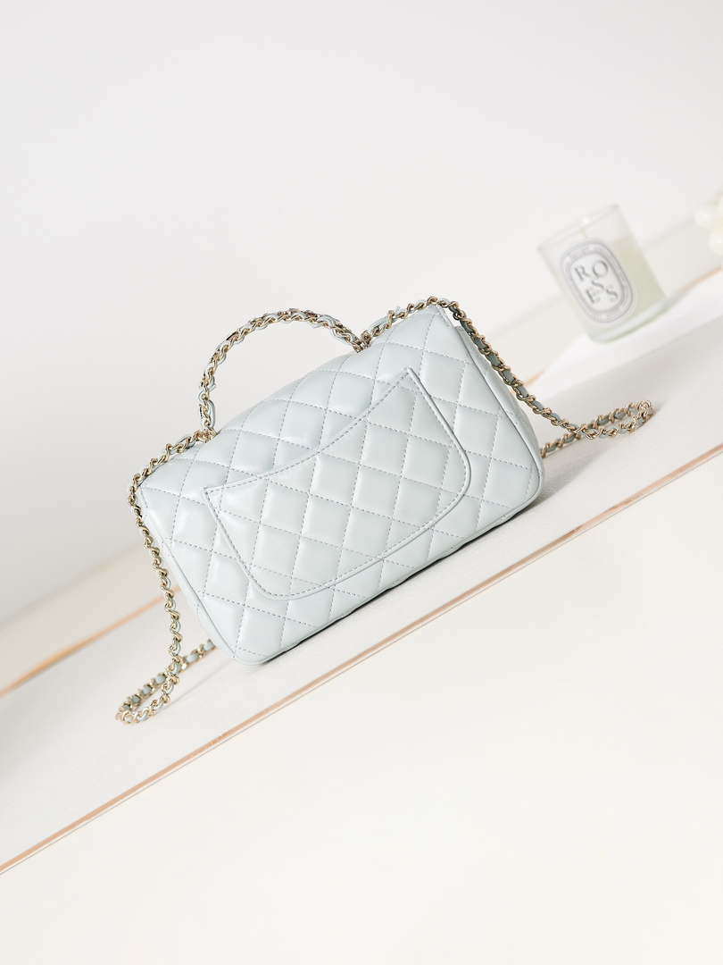 Chanel AS4141 Camellia Embossed With top Handle Bag Light Blue