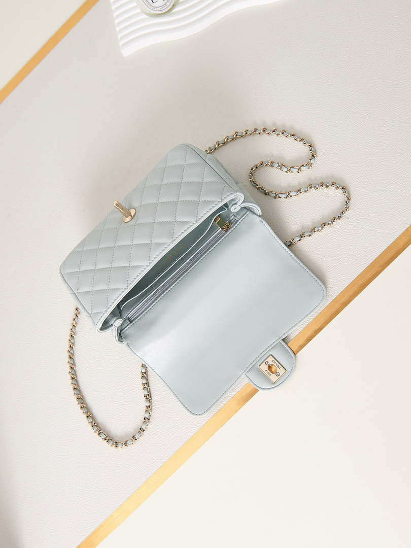 Chanel AS4141 Camellia Embossed With top Handle Bag Light Blue - Default Title - View 7