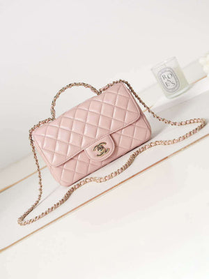 Chanel AS4141 Camellia Embossed Flap With top Handle Bag Pink - Default Title - View 1