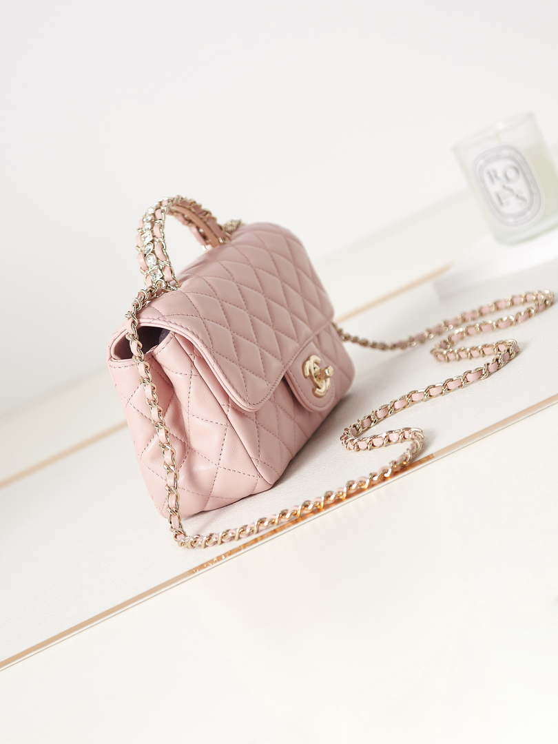 Chanel AS4141 Camellia Embossed Flap With top Handle Bag Pink
