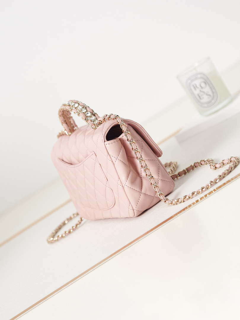 Chanel AS4141 Camellia Embossed Flap With top Handle Bag Pink