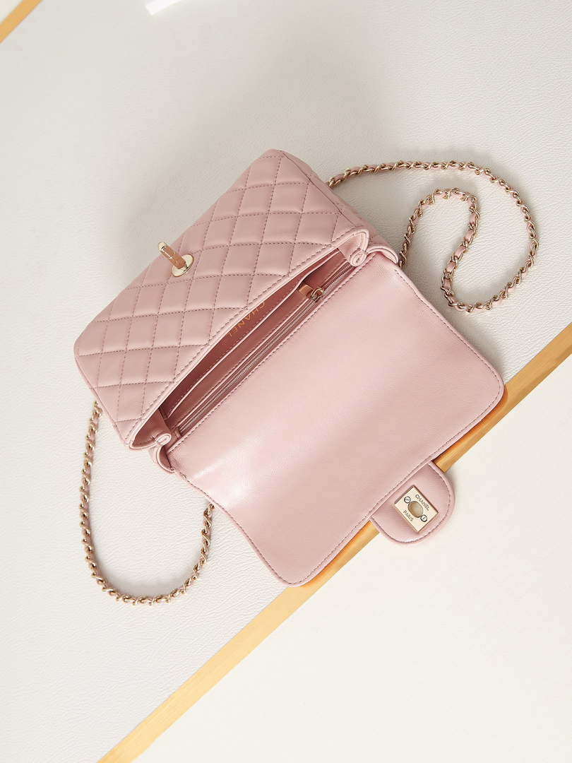 Chanel AS4141 Camellia Embossed Flap With top Handle Bag Pink