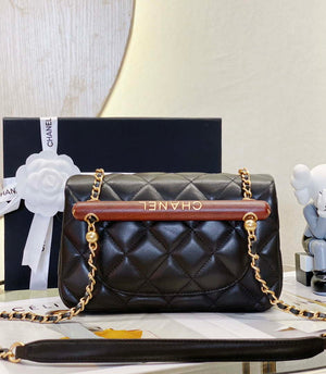 Chanel AS4151 Small Flap Bag With Top Handle Lambskin & Wenge Wood Black - Default Title - View 3