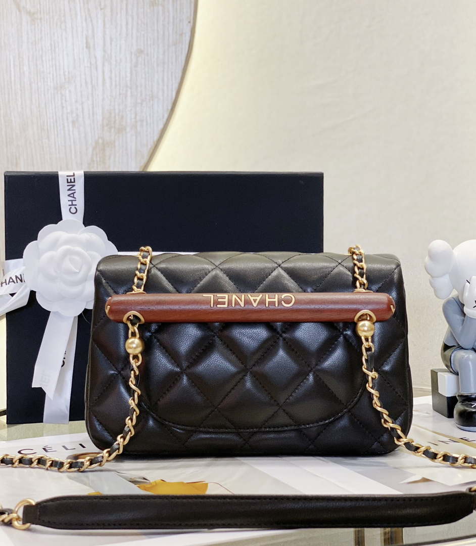 Chanel AS4151 Small Flap Bag With Top Handle Lambskin & Wenge Wood Black - Default Title - View 3