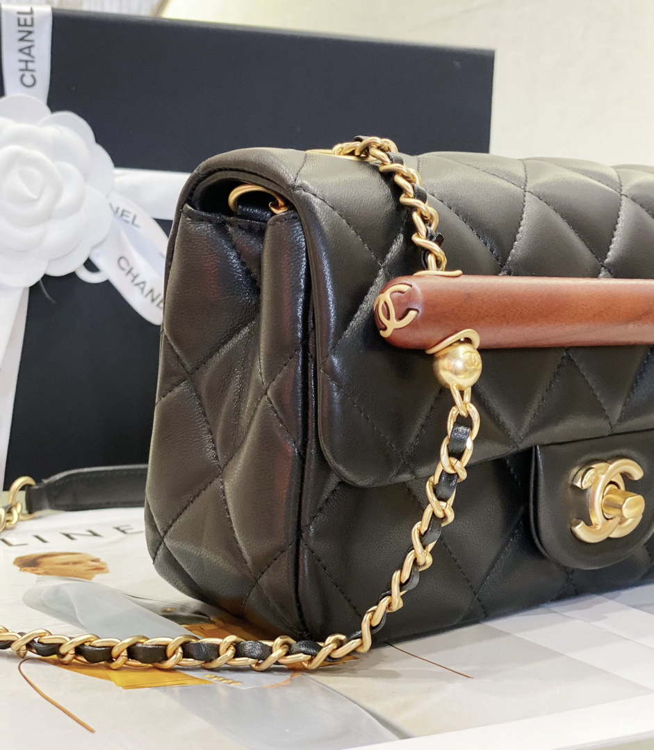 Chanel AS4151 Small Flap Bag With Top Handle Lambskin & Wenge Wood Black - Default Title - View 4