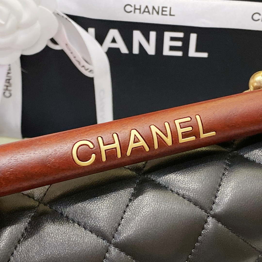 Chanel AS4151 Small Flap Bag With Top Handle Lambskin & Wenge Wood Black - Default Title - View 7