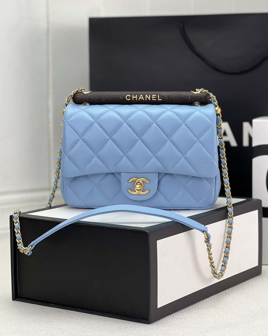 Chanel AS4151 Small Flap Bag With Top Handle Lambskin & Wenge Wood Blue - Default Title - View 1