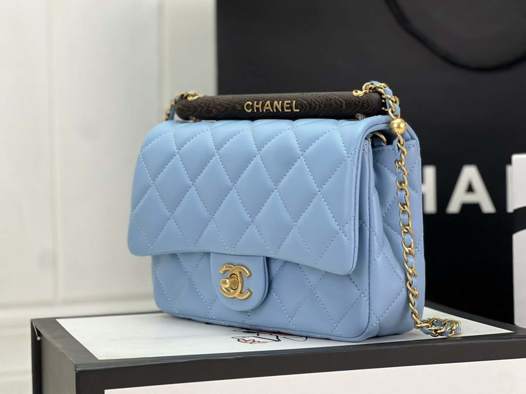 Chanel AS4151 Small Flap Bag With Top Handle Lambskin & Wenge Wood Blue - Default Title - View 2