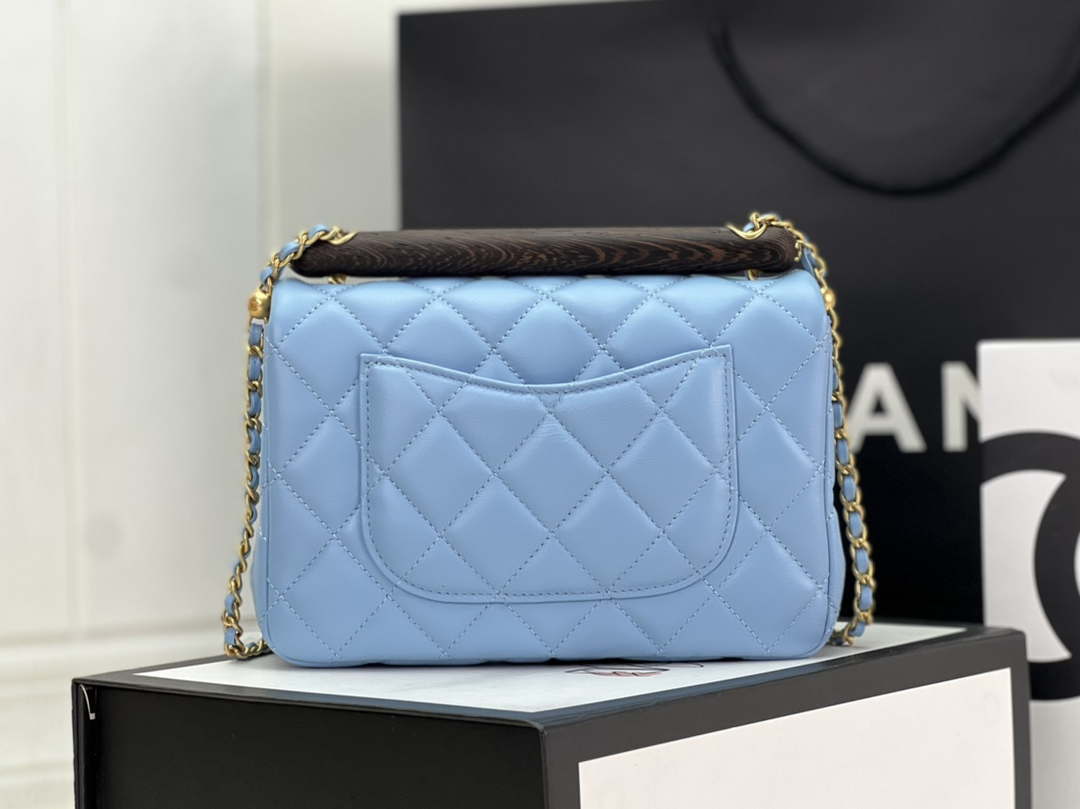 Chanel AS4151 Small Flap Bag With Top Handle Lambskin & Wenge Wood Blue - Default Title - View 3