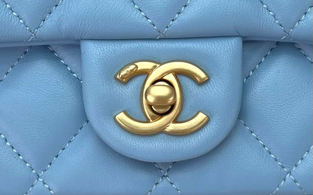Chanel AS4151 Small Flap Bag With Top Handle Lambskin & Wenge Wood Blue