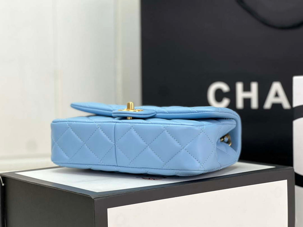 Chanel AS4151 Small Flap Bag With Top Handle Lambskin & Wenge Wood Blue