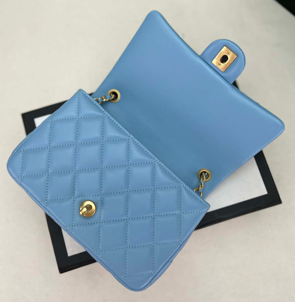 Chanel AS4151 Small Flap Bag With Top Handle Lambskin & Wenge Wood Blue