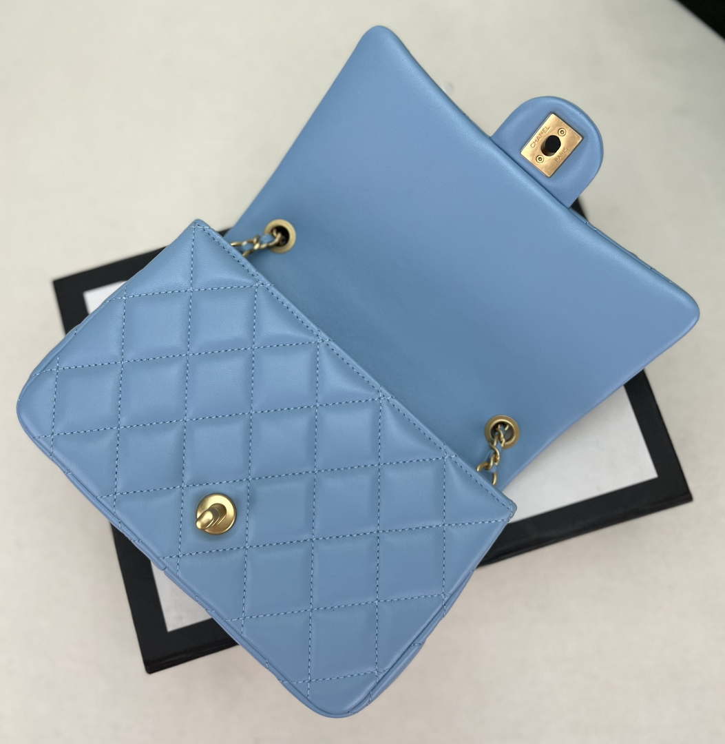 Chanel AS4151 Small Flap Bag With Top Handle Lambskin & Wenge Wood Blue