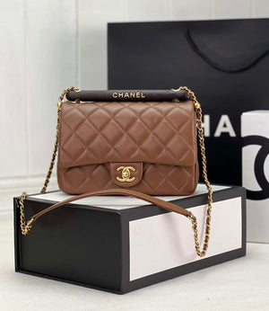Chanel AS4151 Small Flap Bag With Top Handle Lambskin & Wenge Wood Brown - Default Title - View 1