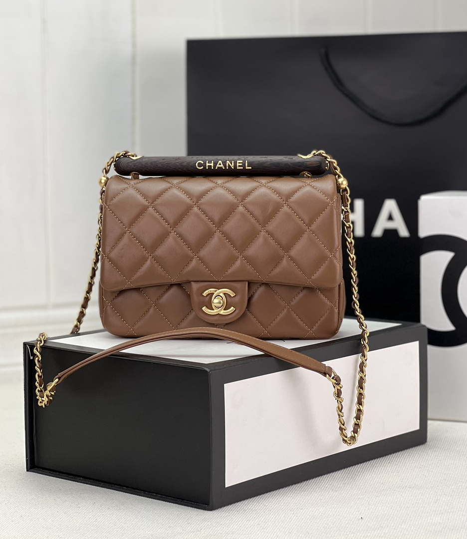 Chanel AS4151 Small Flap Bag With Top Handle Lambskin & Wenge Wood Brown - Default Title - View 1