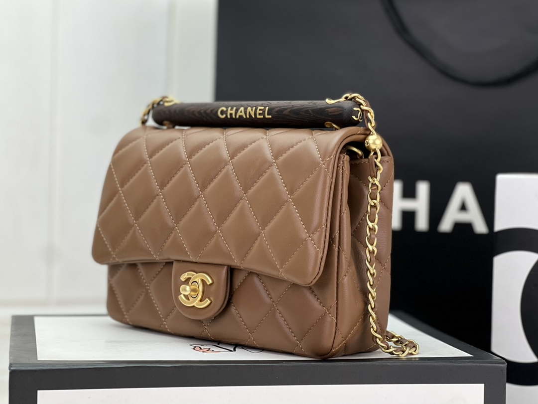 Chanel AS4151 Small Flap Bag With Top Handle Lambskin & Wenge Wood Brown - Default Title - View 2