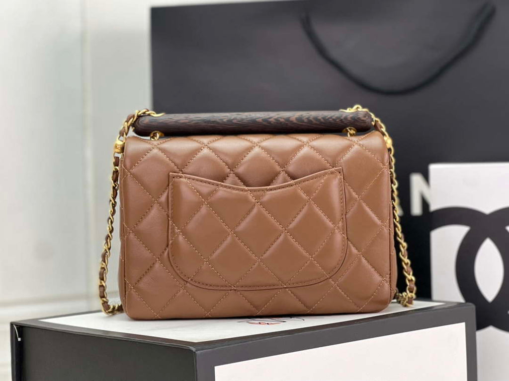 Chanel AS4151 Small Flap Bag With Top Handle Lambskin & Wenge Wood Brown