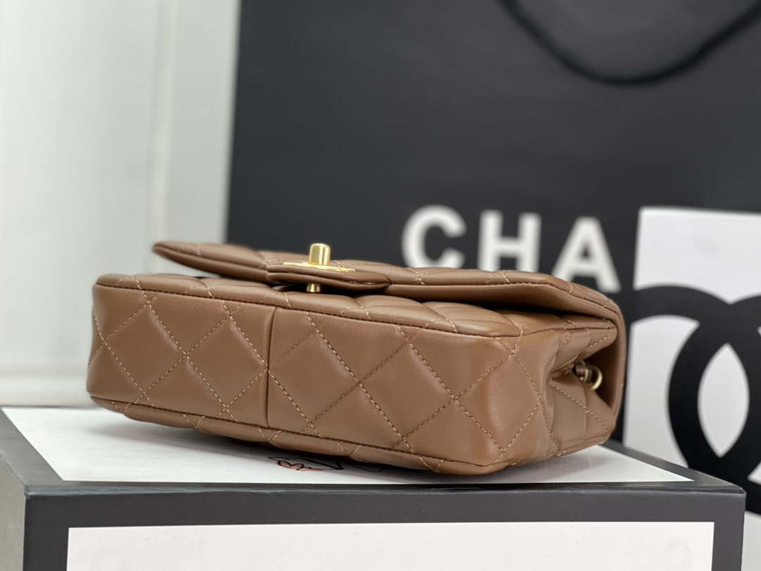 Chanel AS4151 Small Flap Bag With Top Handle Lambskin & Wenge Wood Brown - Default Title - View 5