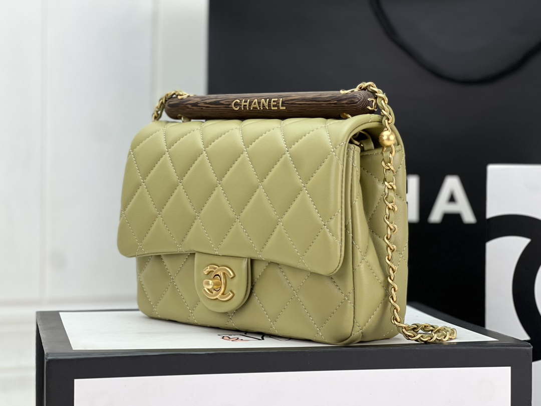 Chanel AS4151 Small Flap Bag With Top Handle Lambskin & Wenge Wood Matcha green - Default Title - View 3
