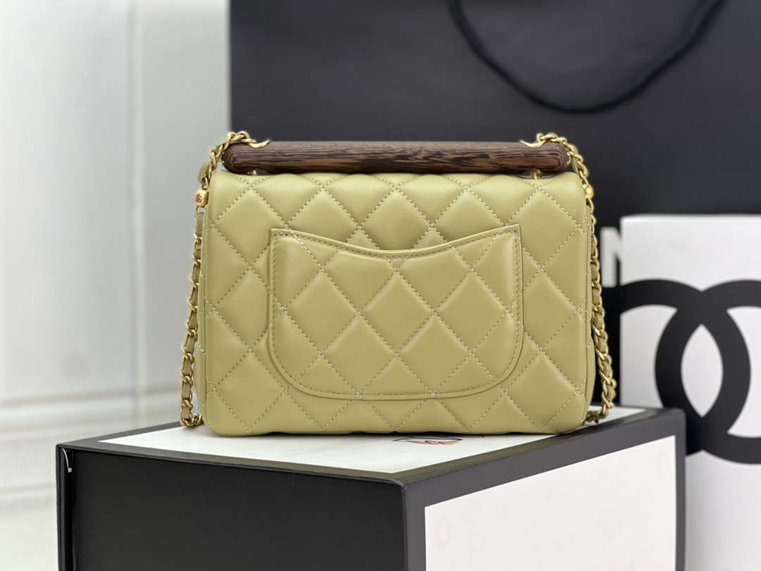 Chanel AS4151 Small Flap Bag With Top Handle Lambskin & Wenge Wood Matcha green