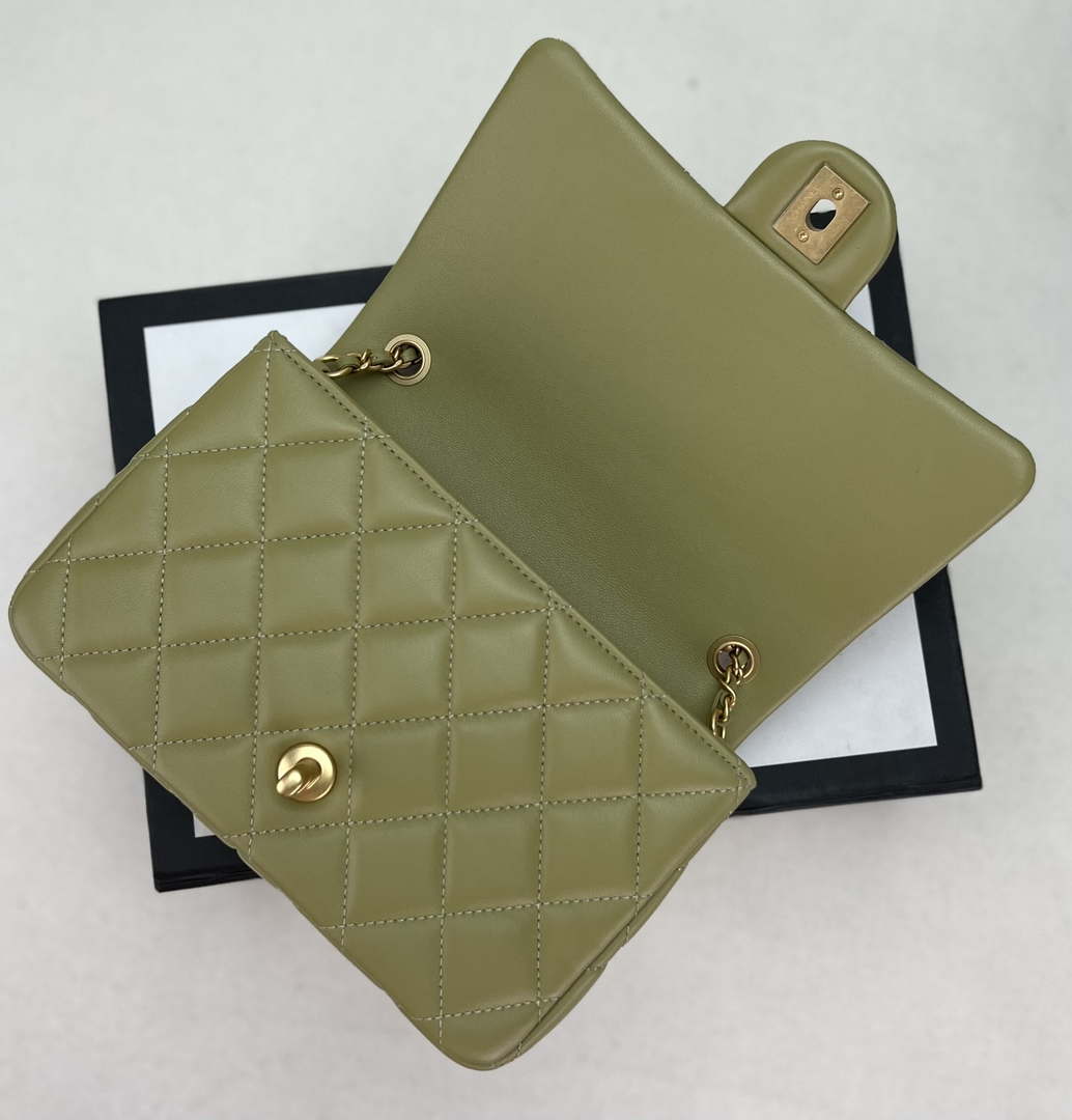 Chanel AS4151 Small Flap Bag With Top Handle Lambskin & Wenge Wood Matcha green - Default Title - View 7