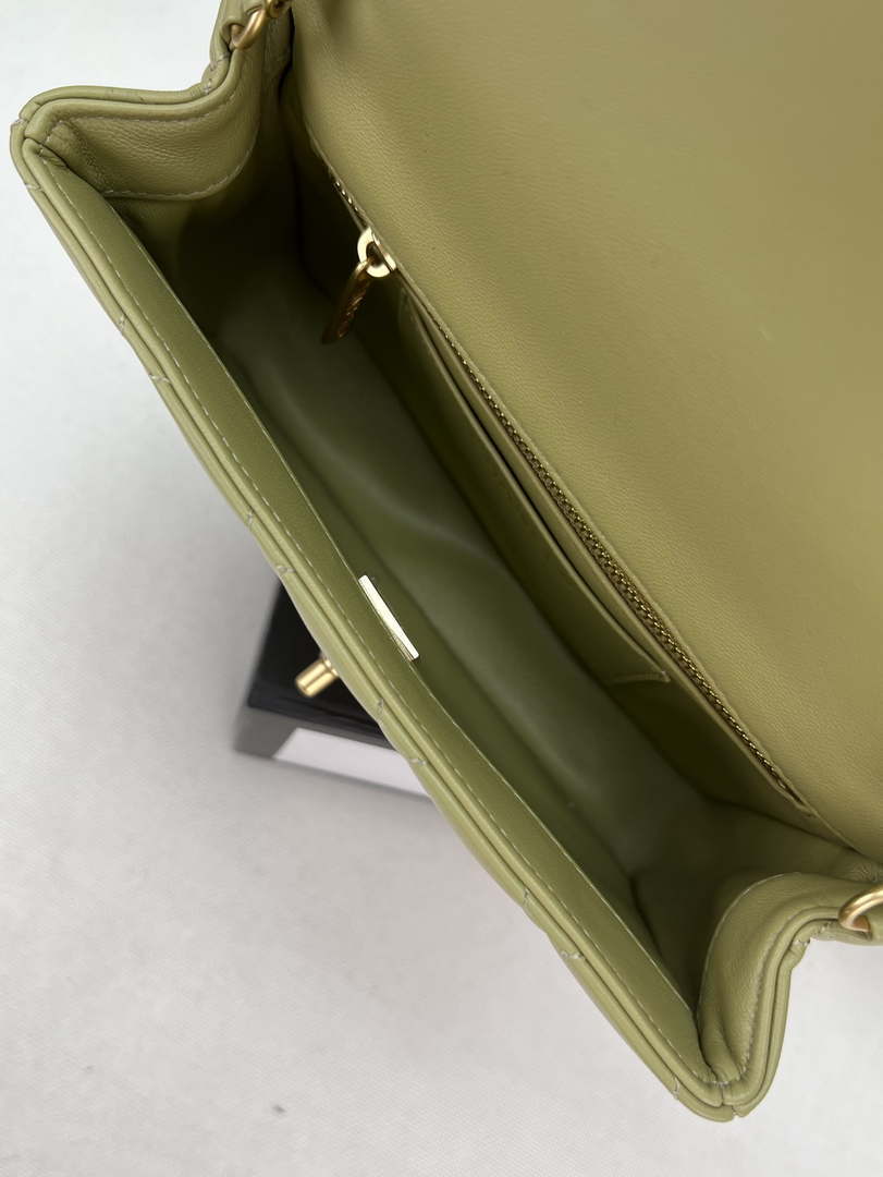 Chanel AS4151 Small Flap Bag With Top Handle Lambskin & Wenge Wood Matcha green