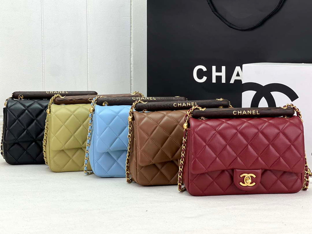 Chanel AS4151 Small Flap Bag With Top Handle Lambskin & Wenge Wood Matcha green