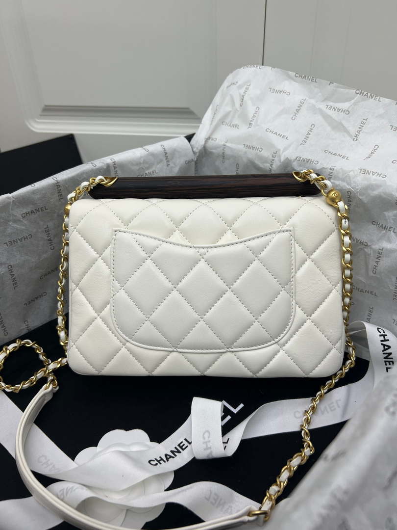 Chanel AS4151 Small Flap Bag With Top Handle Lambskin & Wenge Wood White