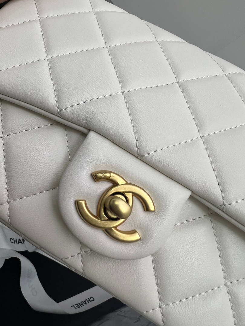 Chanel AS4151 Small Flap Bag With Top Handle Lambskin & Wenge Wood White - Default Title - View 5
