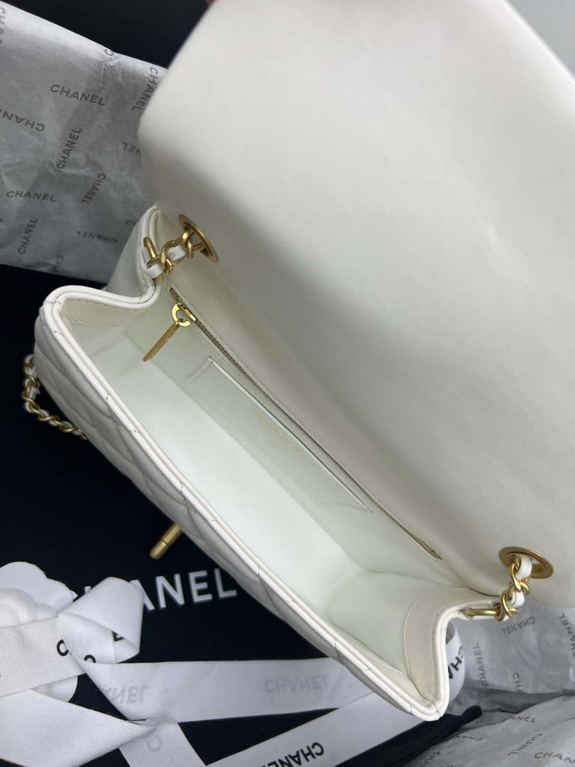 Chanel AS4151 Small Flap Bag With Top Handle Lambskin & Wenge Wood White - Default Title - View 8