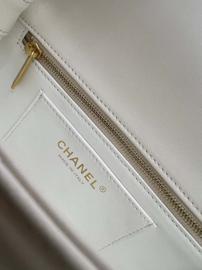Chanel AS4151 Small Flap Bag With Top Handle Lambskin & Wenge Wood White