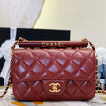 Chanel AS4151 Small Flap Bag With Top Handle Lambskin & Wenge Wood Wine Red - Default Title - View 1