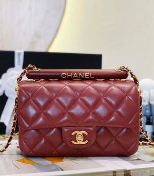 Chanel AS4151 Small Flap Bag With Top Handle Lambskin & Wenge Wood Wine Red - Default Title - View 1
