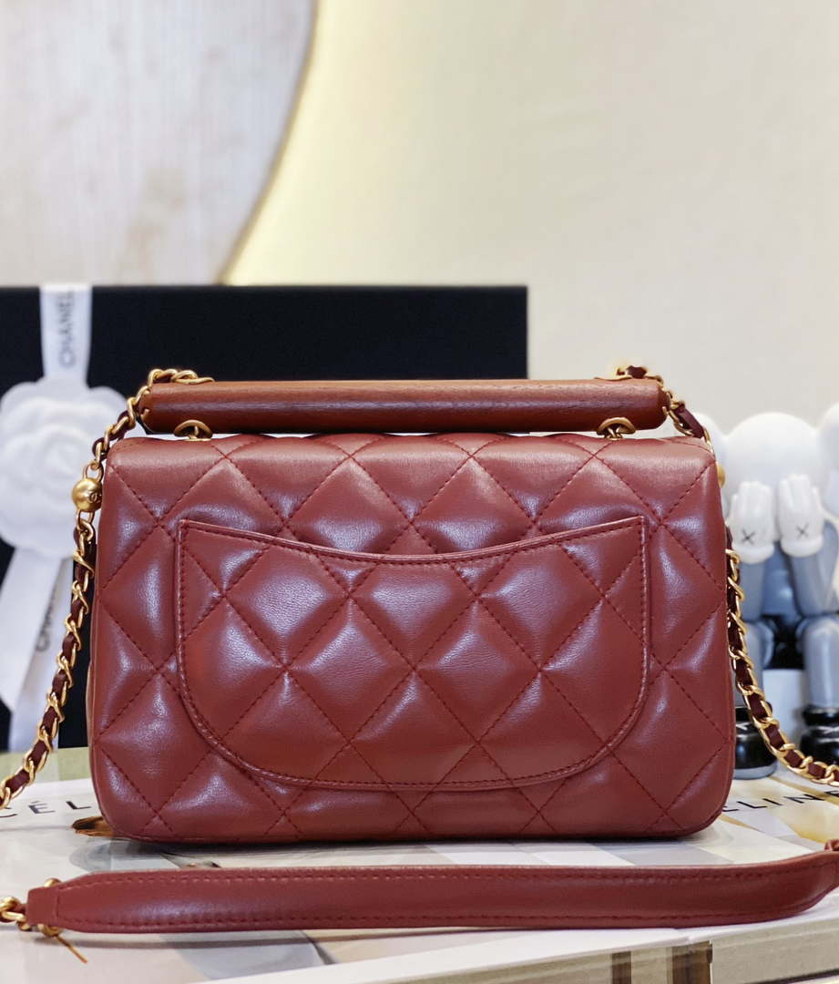 Chanel AS4151 Small Flap Bag With Top Handle Lambskin & Wenge Wood Wine Red - Default Title - View 3