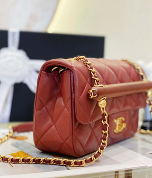 Chanel AS4151 Small Flap Bag With Top Handle Lambskin & Wenge Wood Wine Red - Default Title - View 4