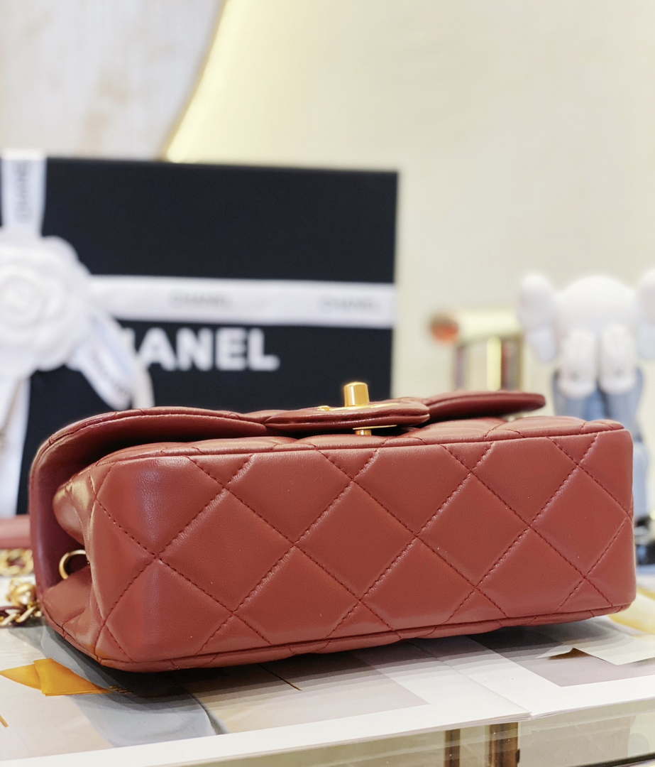 Chanel AS4151 Small Flap Bag With Top Handle Lambskin & Wenge Wood Wine Red - Default Title - View 5