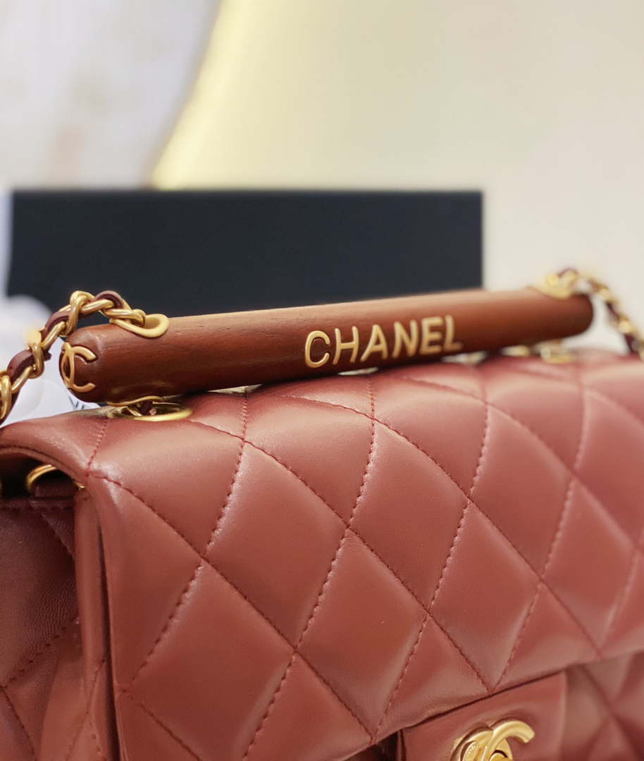 Chanel AS4151 Small Flap Bag With Top Handle Lambskin & Wenge Wood Wine Red - Default Title - View 6
