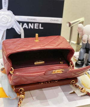 Chanel AS4151 Small Flap Bag With Top Handle Lambskin & Wenge Wood Wine Red - Default Title - View 7