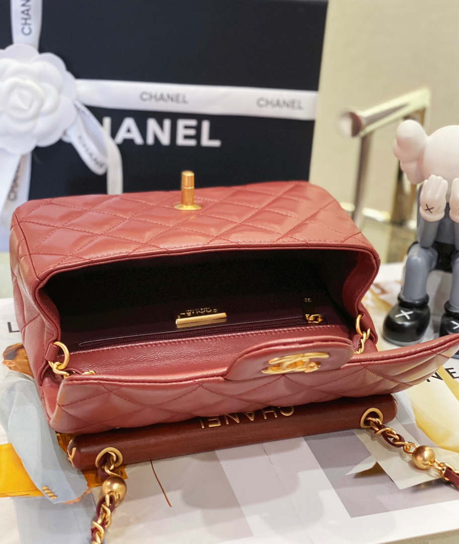 Chanel AS4151 Small Flap Bag With Top Handle Lambskin & Wenge Wood Wine Red - Default Title - View 7