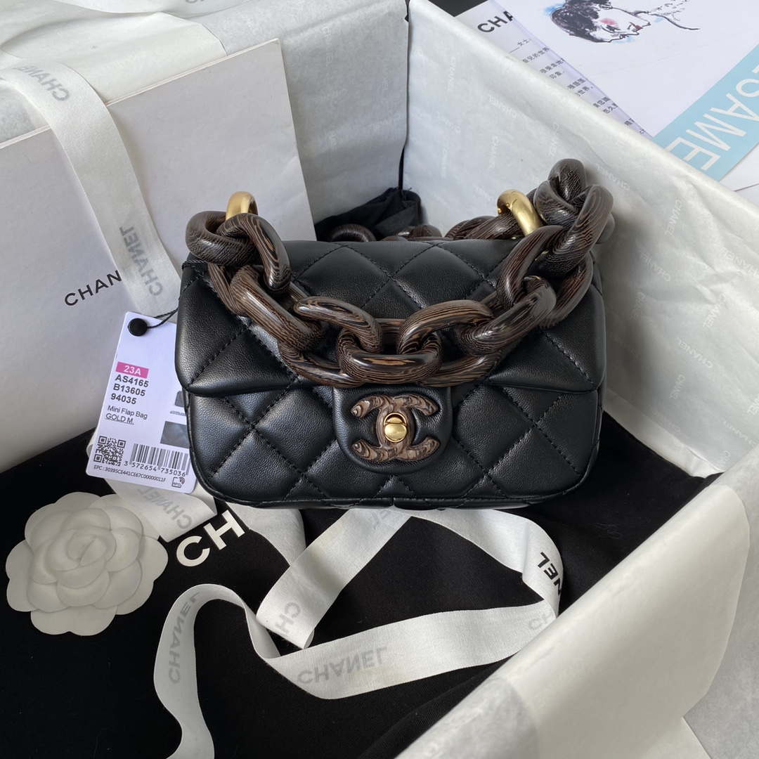 Chanel AS4165 Mini Flap Bag Lambskin Wenge Wood & Gold-Tone Metal Black - Default Title - View 1