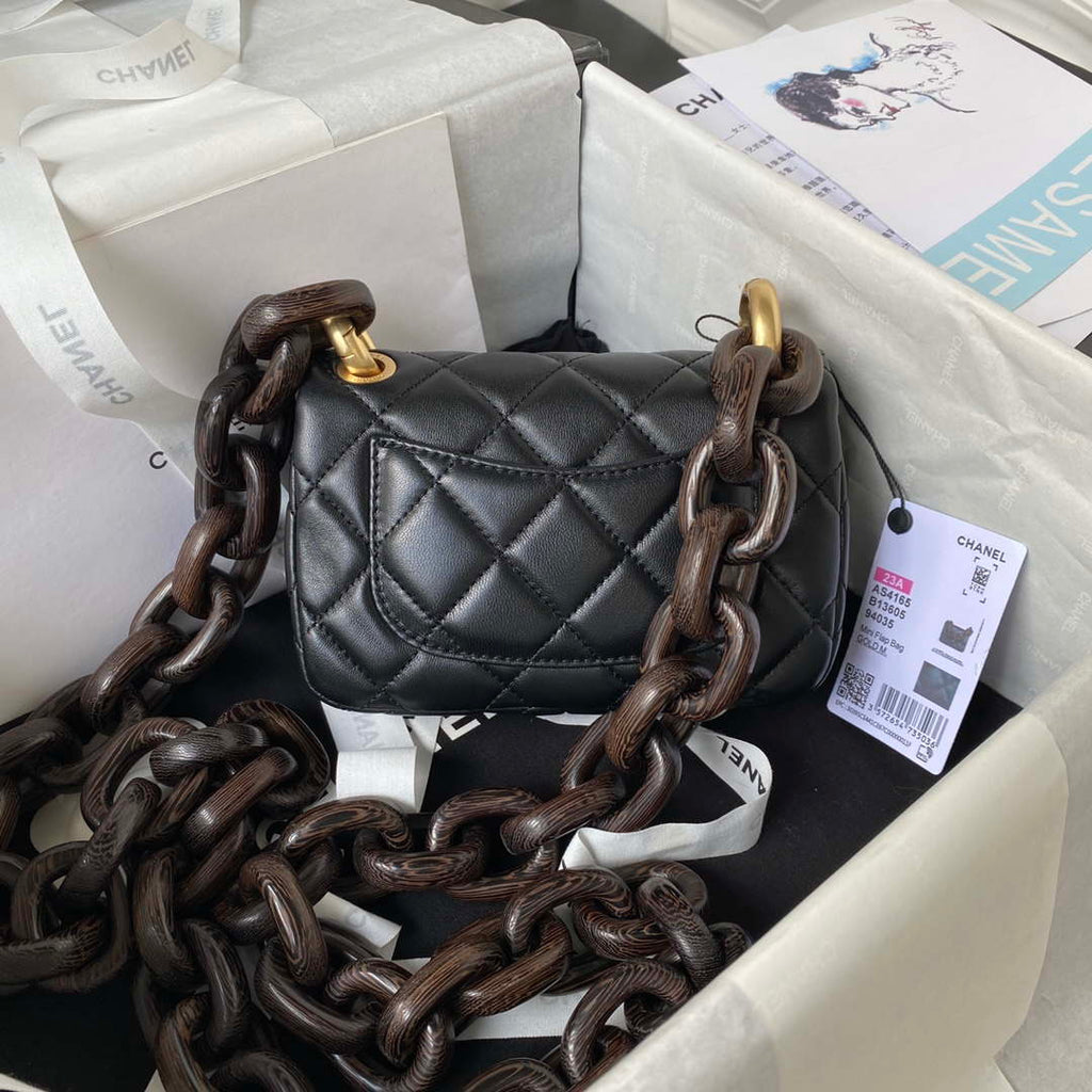 Chanel AS4165 Mini Flap Bag Lambskin Wenge Wood & Gold-Tone Metal Black