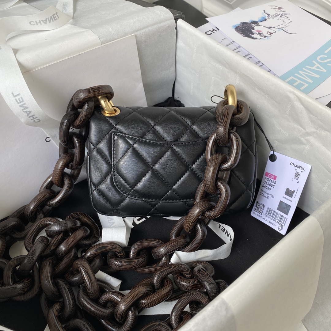 Chanel AS4165 Mini Flap Bag Lambskin Wenge Wood & Gold-Tone Metal Black - Default Title - View 2