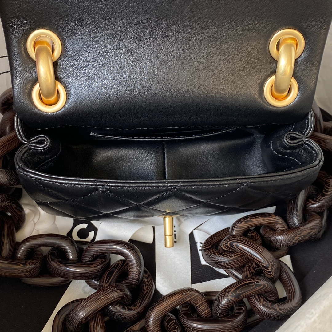Chanel AS4165 Mini Flap Bag Lambskin Wenge Wood & Gold-Tone Metal Black - Default Title - View 6