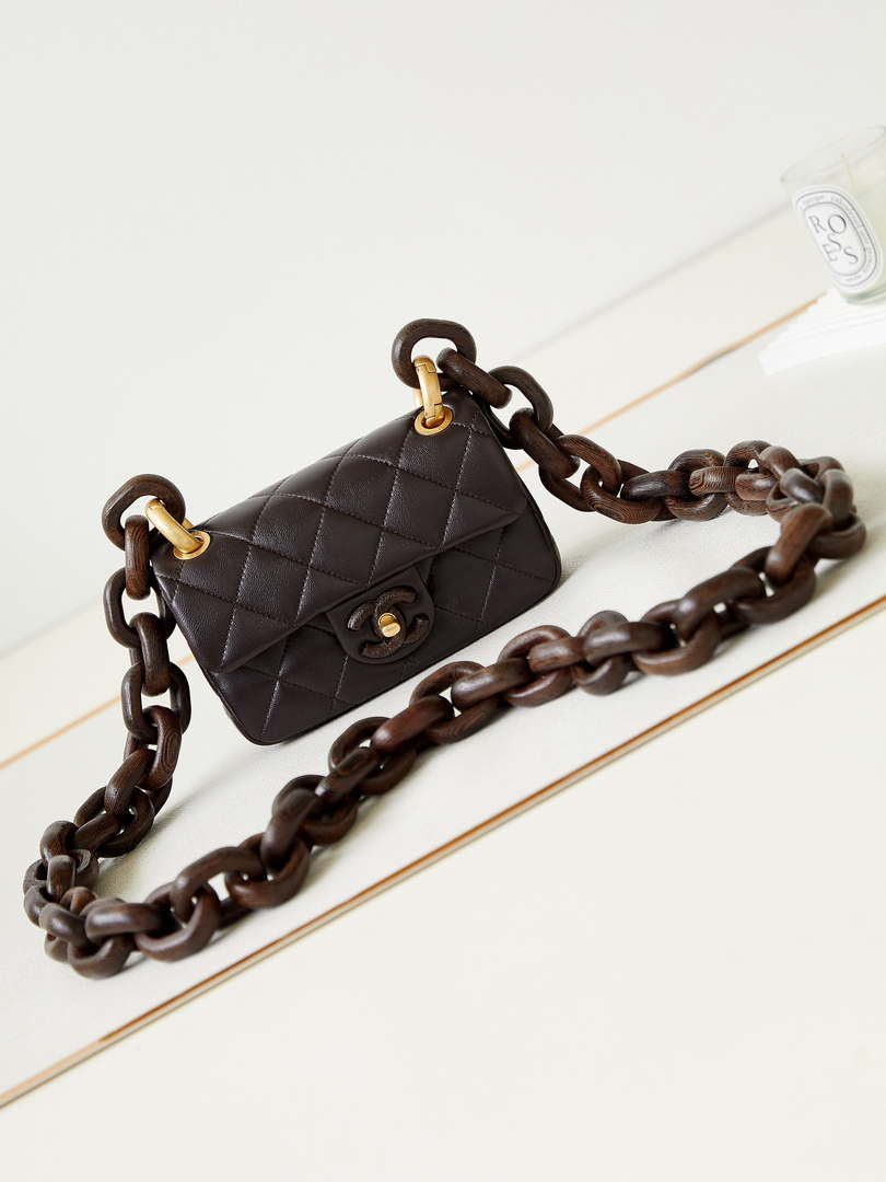 Chanel AS4165 Mini Flap Bag Lambskin Wenge Wood & Gold-Tone Metal Dark Brown - Default Title - View 1