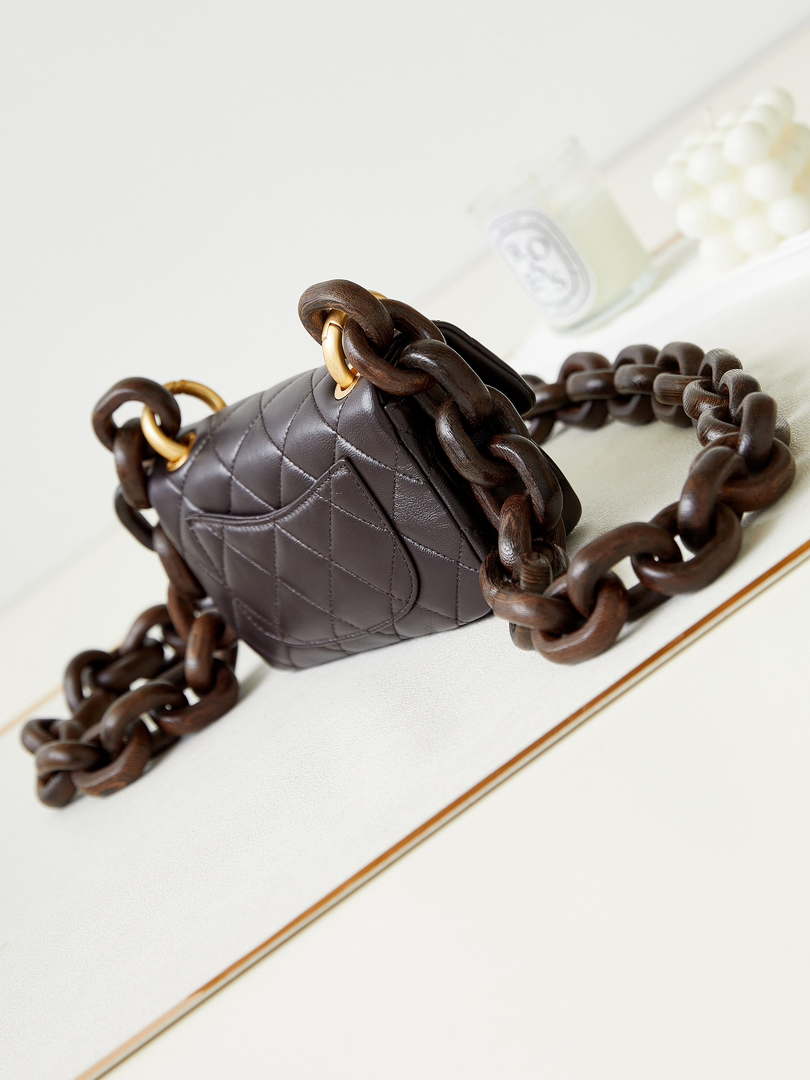 Chanel AS4165 Mini Flap Bag Lambskin Wenge Wood & Gold-Tone Metal Dark Brown - Default Title - View 4