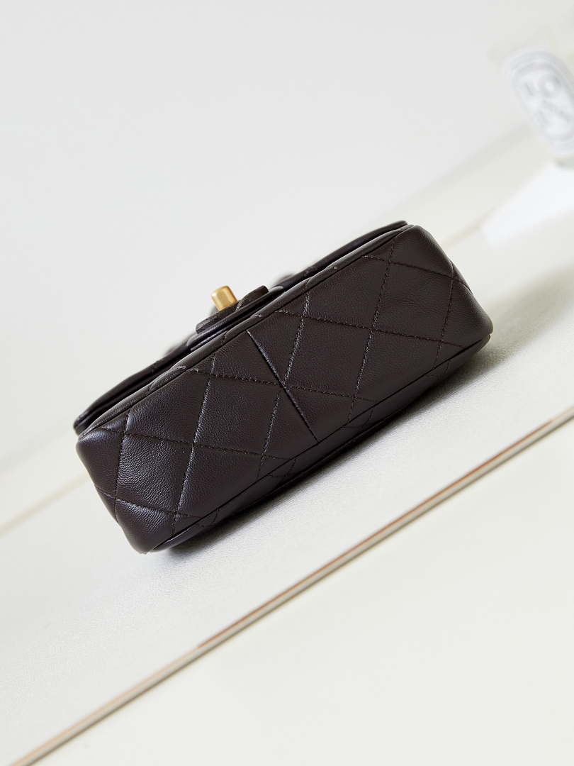 Chanel AS4165 Mini Flap Bag Lambskin Wenge Wood & Gold-Tone Metal Dark Brown - Default Title - View 6