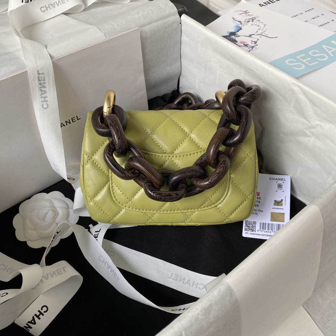 Chanel AS4165 Mini Flap Bag Lambskin Wenge Wood & Gold-Tone Metal Lemon Green - Default Title - View 2
