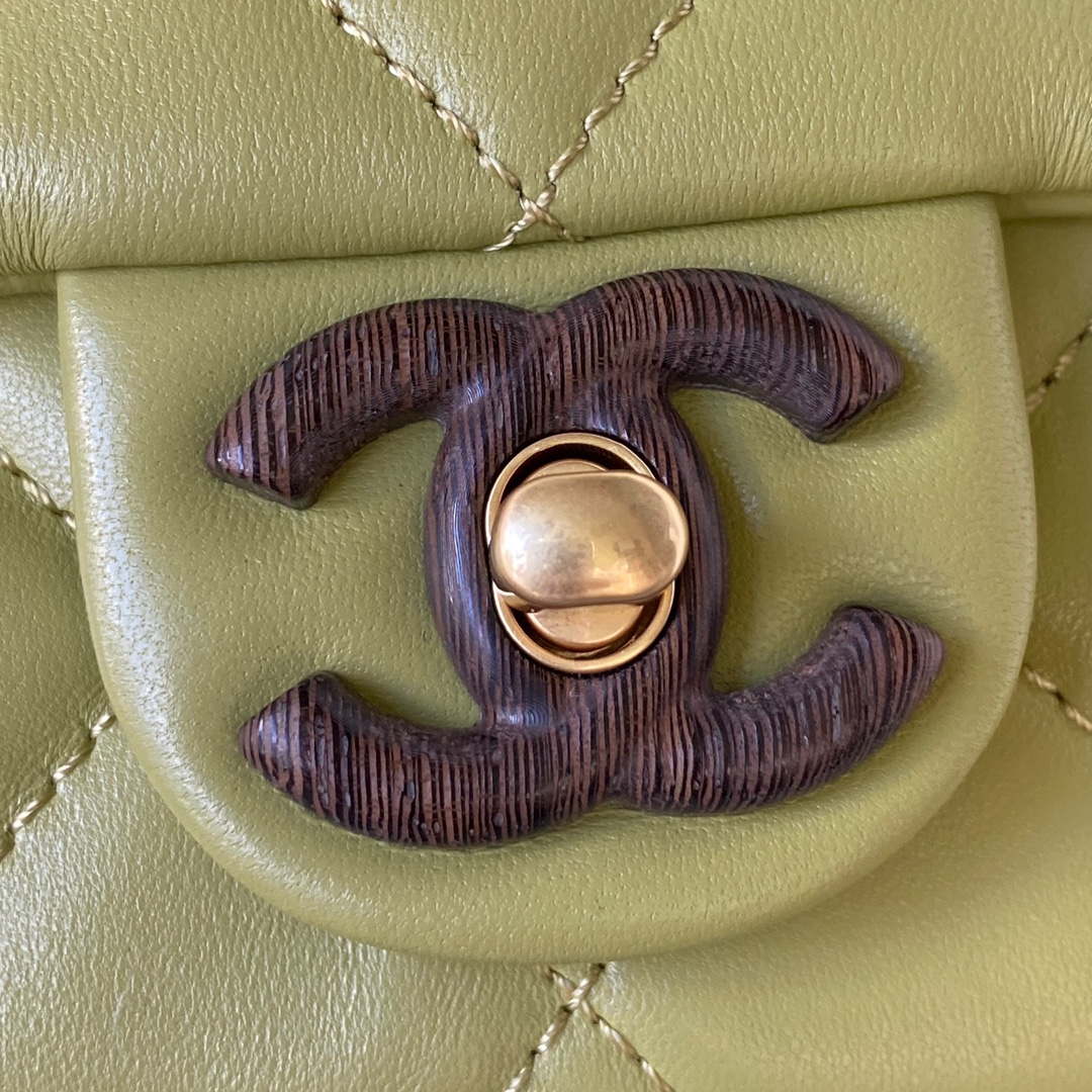 Chanel AS4165 Mini Flap Bag Lambskin Wenge Wood & Gold-Tone Metal Lemon Green - Default Title - View 3