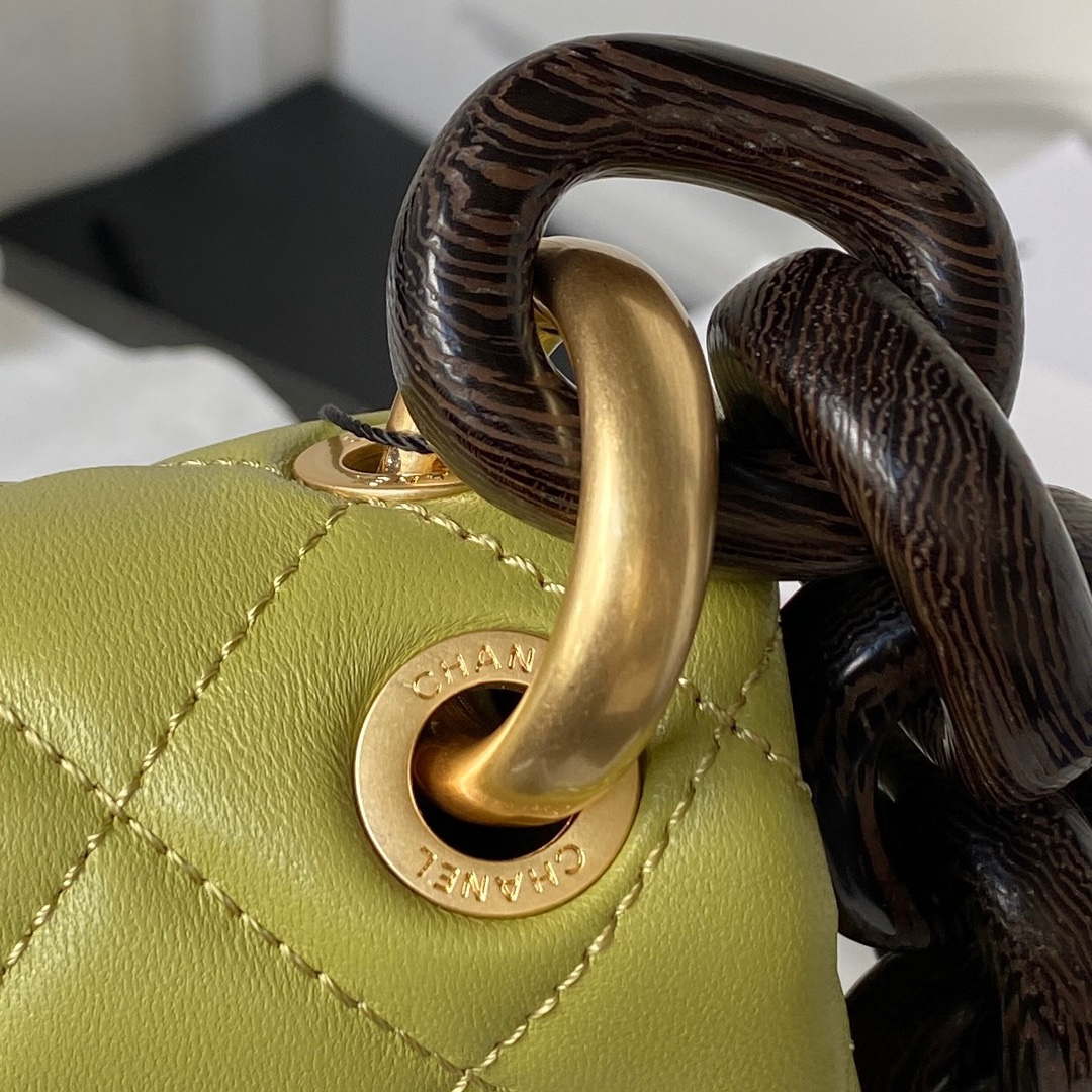 Chanel AS4165 Mini Flap Bag Lambskin Wenge Wood & Gold-Tone Metal Lemon Green - Default Title - View 4
